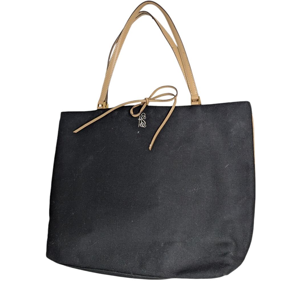 Kate Spade Linen Canvas Tote Bag with Monogram Black and Tan - Picture 16 of 16